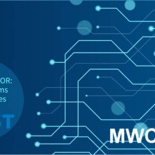 Banner for the Midwest Collegiate Computing Conference (March 24-25, 2023, mwc3.org), featuring abstract circuit graphics and highlighting Open Systems Technologies (OST) as the title sponsor.